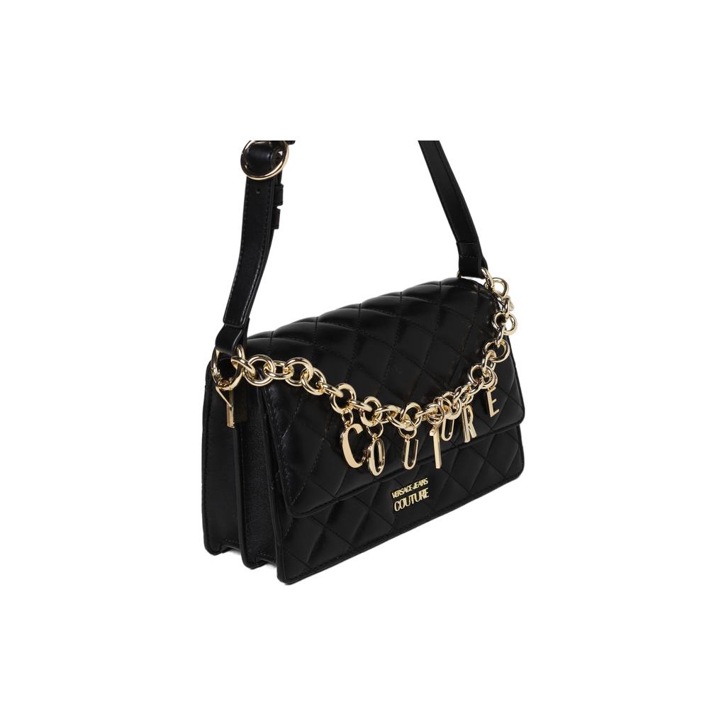 Versace Jeans Couture Vintage Quilted Chain Letter Logo Pendant Tote Shoulder Bag Women bags Black 73VA4BC4-ZS409-899