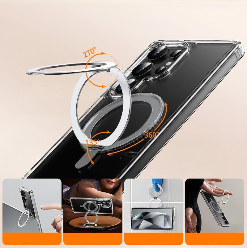 Three-fold rotating bracket Samsung S25Ultra mobile phone case S25u ultra-thin transparent protective case