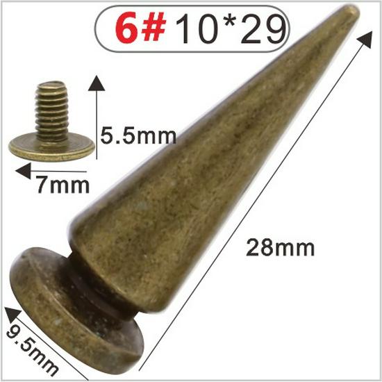 Punk Spike Alloy Bullet Rivet Horn Cone with Base Screw for Apparel, Bags, Shoes