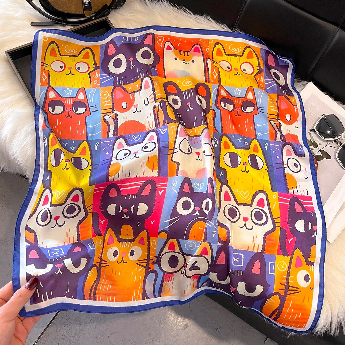 Nouveau Design de Luxe Imprimé Foulard Carré en Soie Bandeau Cheveux Satiné pour Femme Foulard Hijab Bandeau Tête Foulard pour Sac Rubans Cadeau bleu