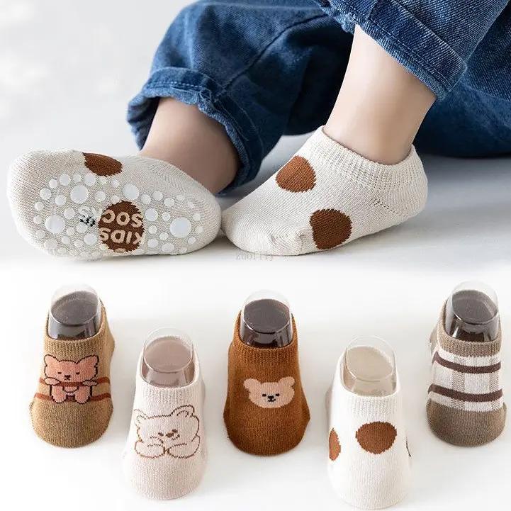 0-5Yrs Baby Floor Socks Cute Cartoon Short Cotton Bear Socks Toddler Anti Slip Kawaii Unisex Sok Kids Accessories for Girls Boys