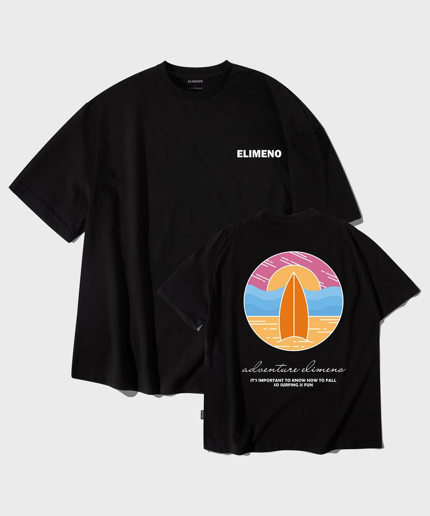 ELIMENO El Surfing Artwork Oversized Short Sleeve T-Shirt Black