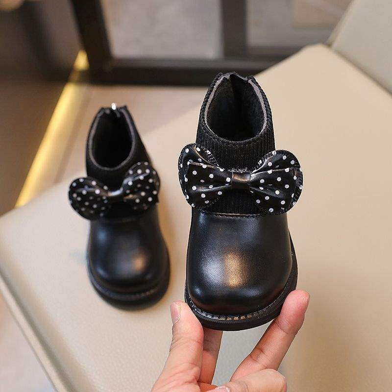 2025 new velvet British style children's single boots spring and autumn baby short boots autumn and winter leather boots girls Martin boots