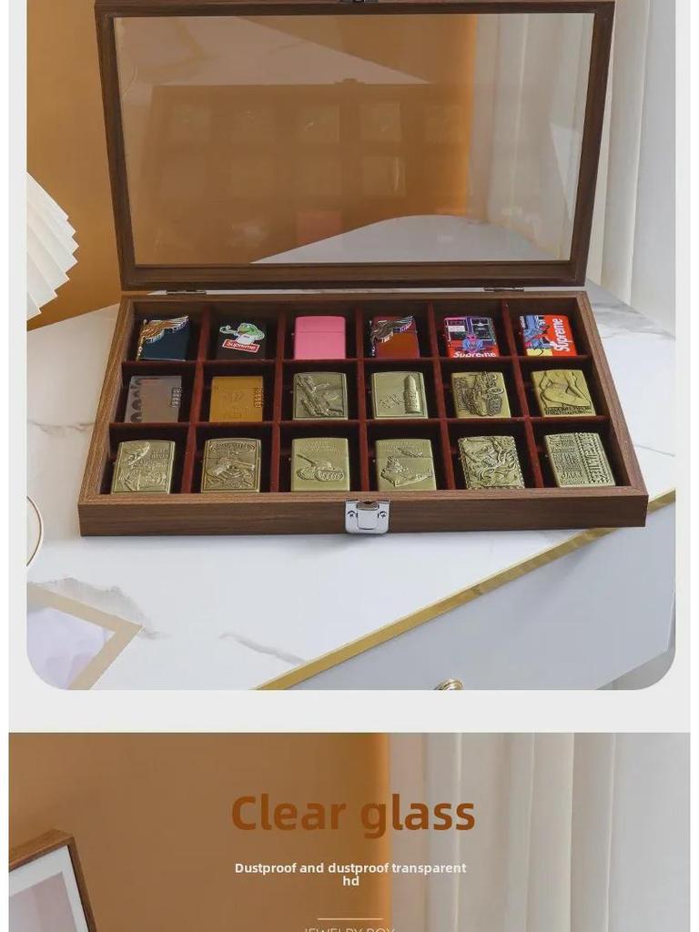 Windproof Lighter Display & Storage Box, Transparent Dustproof Cover, Large Capacity