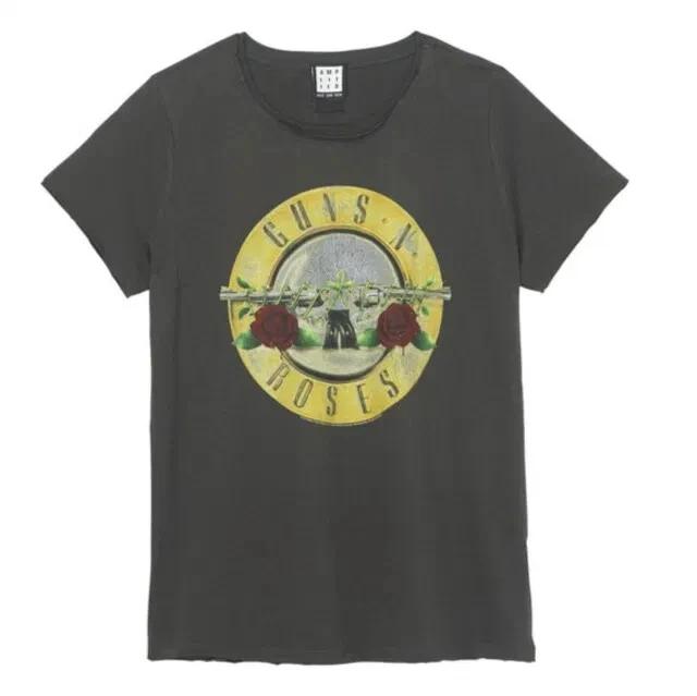 Amplified Guns N Roses Drum Logo Ladies Charcoal T Shirt Guns N Roses Fitted Tee S