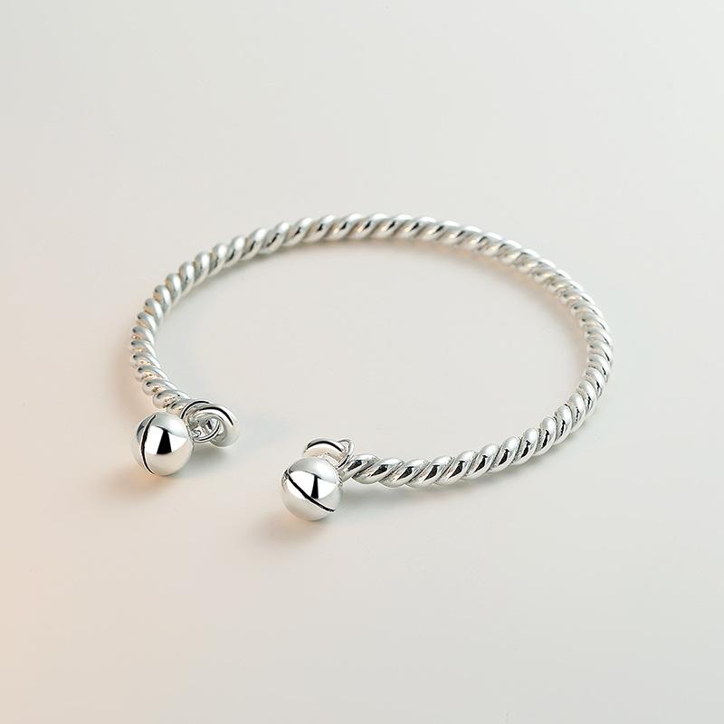 S999 Sterling Silver náramek s masivním stříbrem, One Step, One Ring, One Thought, Two Palace Bells, Náramek, Valentýnský dárek pro přítelkyni