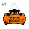 Autumn Festival Wall Ornaments Halloween Wooden Door Hanging Plaque Printed Black Cat Pumpkin Castle Spider Web Front Spooky Art Sign Waterproof