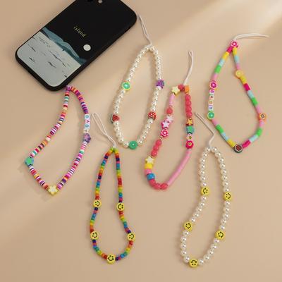 Chaîne de téléphone tressée à la main simple avec perles, personnalité, tendance, fleur de perle, accessoire de téléphone, pendentif