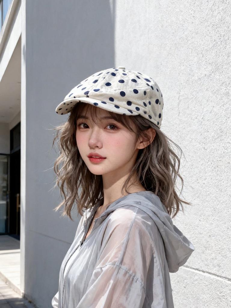 Women Thin Cotton Newsboy Cap Korean Vintage Polka Dot Design Sun Visor Hat Large Size Face Flattering Beret Spring Summer
