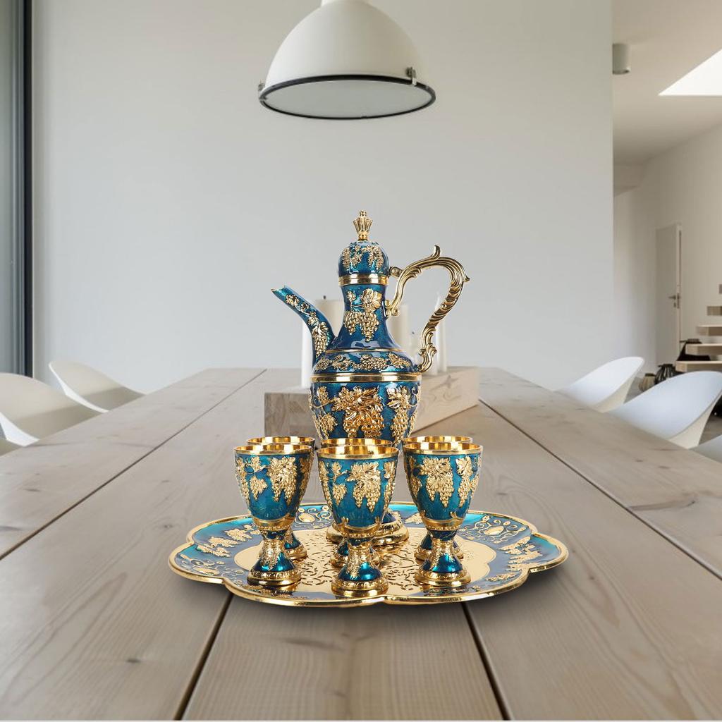 Metal Wine Pot Kit Rustproof Waterproof Zinc Alloy Coffee Pot Set Decorative Exquisite Vintage Pot Tray Set for Daily Party Banquets