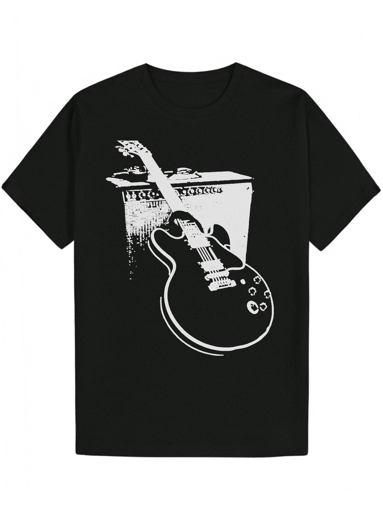 Graphic T-shirt - Black Music Tee with Guitar Amp Design XXXXL