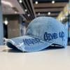 Vintage gewaschene Baumwolle Baseballkappe verstellbar Denim Loch Sonnenschutzmütze Bestickter Buchstabe Entenschnabelkappe Damen Herren
