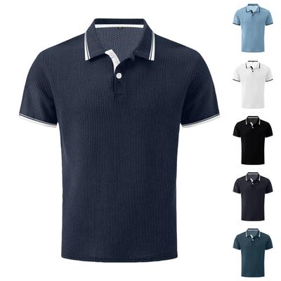 Men Mesh Knit Short Sleeve Polo Shirt Classic Collar Lightweight Breathable Summer Top for Casual Office Wear