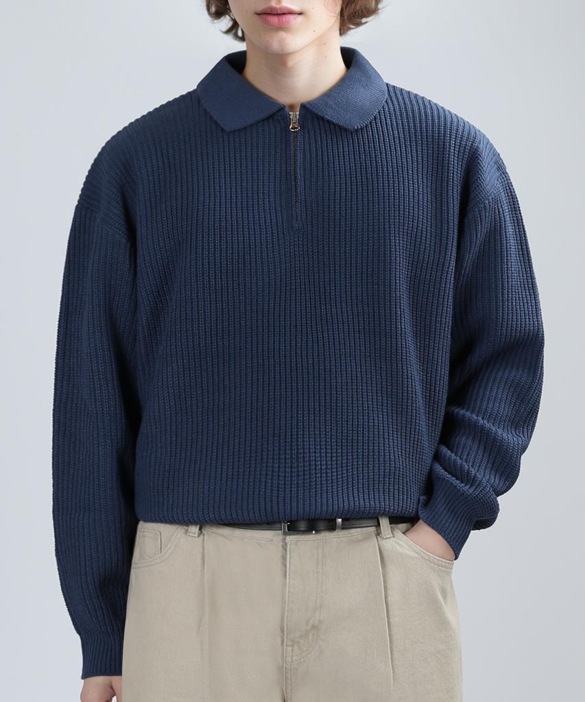 VERYVAIN Zip-Up Collar Knit (Dark Blue)