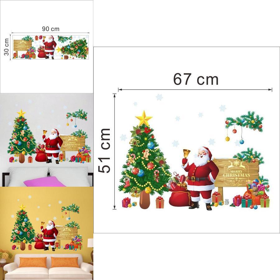 Sváteční nástěnná dekorace Pvc Odnímatelná Vánoční Samolepka na zeď Santa a Strom pro obývací pokoj a verandu