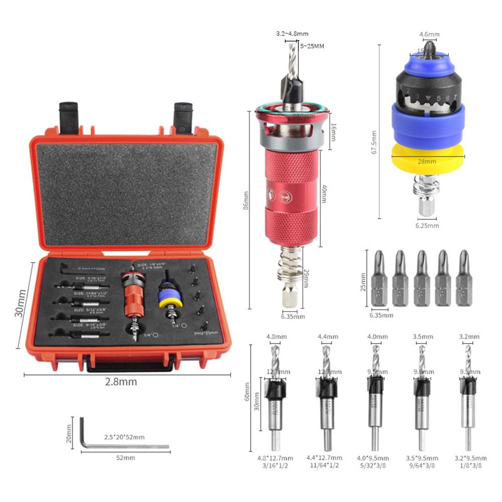 

Counterbore Drill Bit Set with Adjustable Depth Stop and Portable Storage Box for Woodworking and Appliance Assembly червоний
