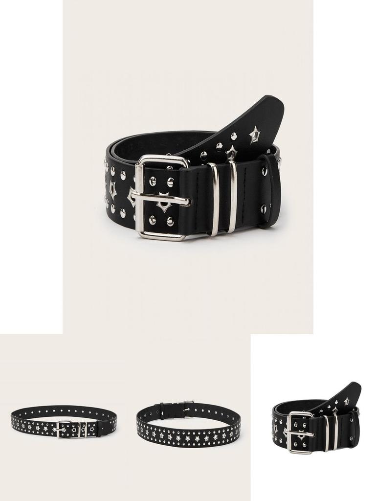 Fashionable Solid Color Star And Rivet Decor Women Casual Belt For Commuter Style And Fashion Accessories