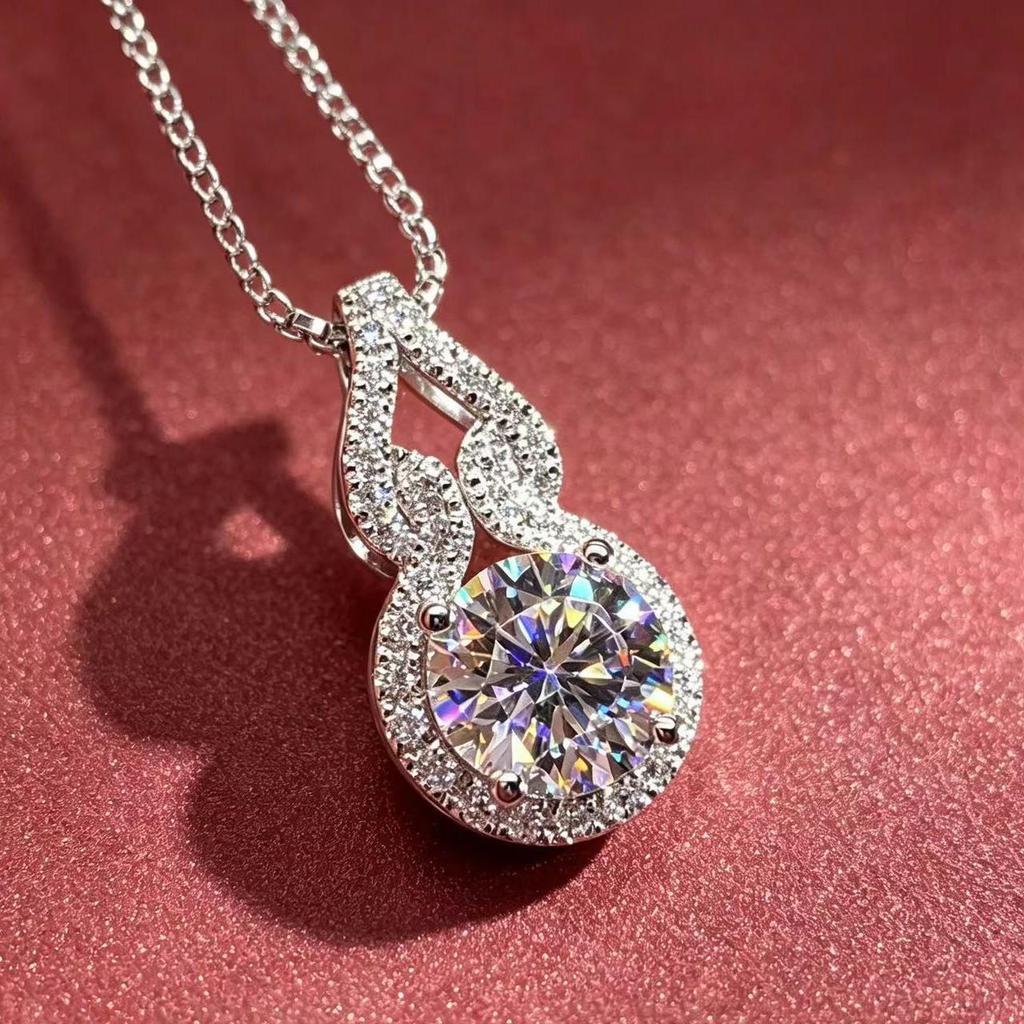 Moissanite Gourd Pendant Clavicle Chain Necklace for Women - Four-Claw Round Diamond Fashionable Design
