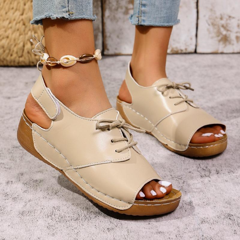 2025New Open Toe  Wedge Sandals White Summer Breathable Comfortable Sandals  Buckle Female Footwear