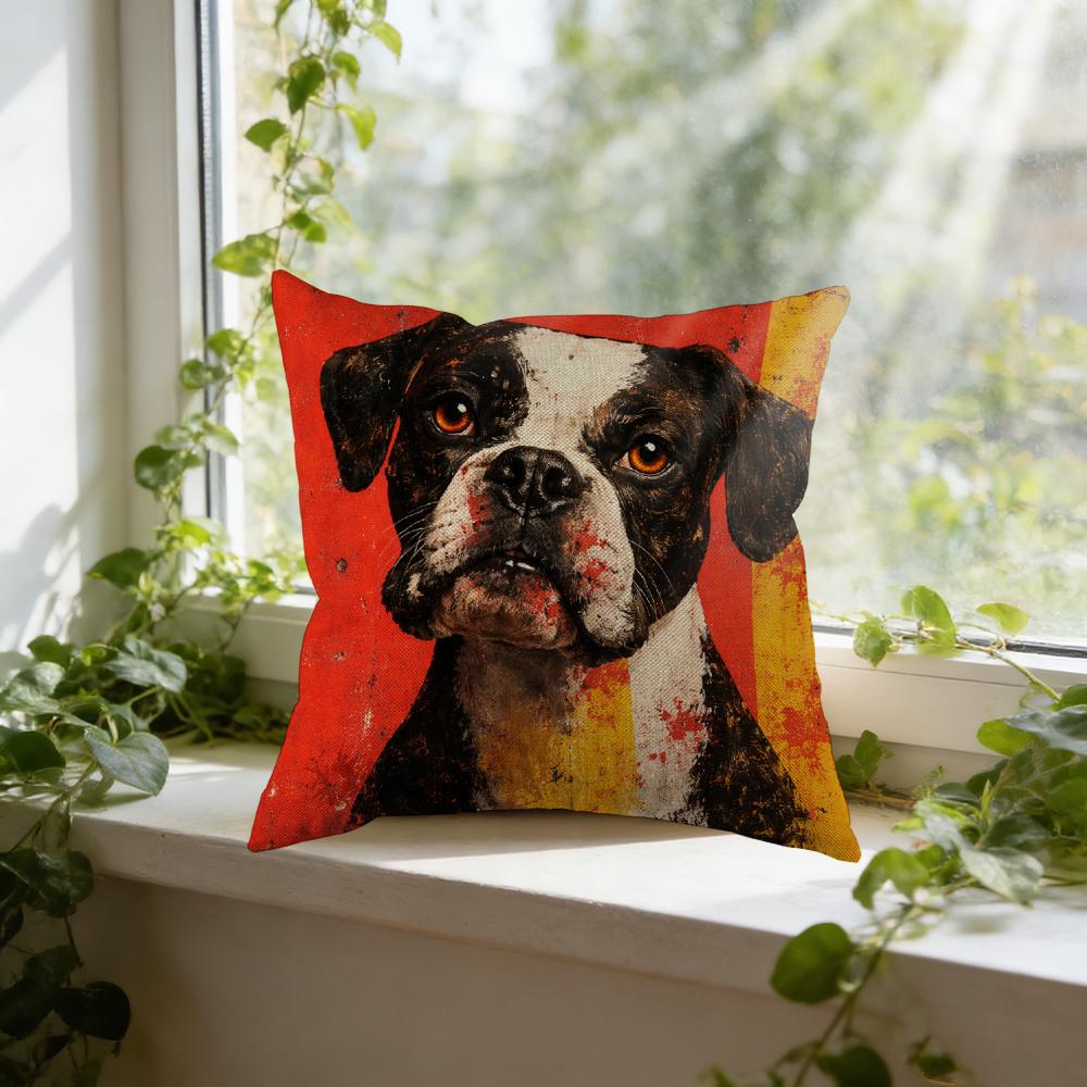 Pillow Case Red And Yellow Boston Terrier Dog Print Decorative Cushion Cover For Home Living Room Sofa Bedroom Window Seat