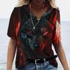 Summer V-neck 3D Animal Pattern Printed Top Fashionable Casual Short Sleeved Women's T-shirts
