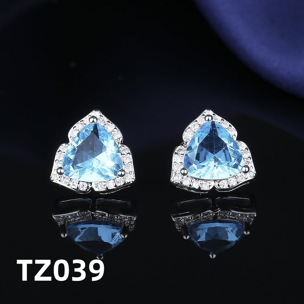 Sterling Silver Jewelry Set Shiny Blue Zircon Zircon Women Necklace Earrings Ring Birthday Party Jewelry Set Gift