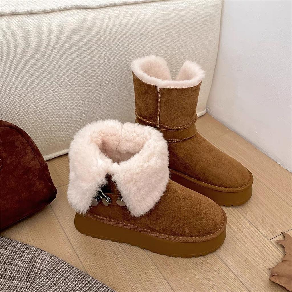 Northeast thick-soled fluffy snow boots women's winter short boots with fleece and cold-proof two wear large cotton shoes