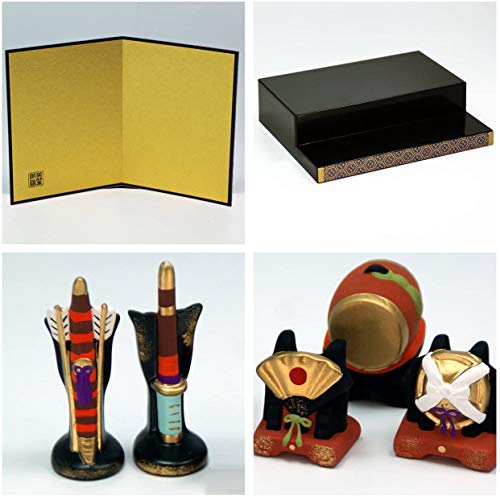 Osaka Choseido May Doll Helmet Ornament, Compact Miniature Ceramic, Personalized Wooden Tag Included (Sent Separately), Tiered Ceramic Helmet for Succ