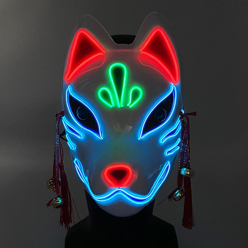 LED Bemalte Fuchsmaske Leuchtende Niedliche Kitsune Masken Niedliches Rotes Fuchs Kostüm Requisiten Japanische Maske Für Damen Mädchen Rote Tiermaske