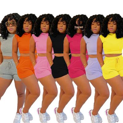 Ensemble Shorts & T-shirt d'Été MM2168 pour Femme - Couleur Unie Style Sportif Décontracté