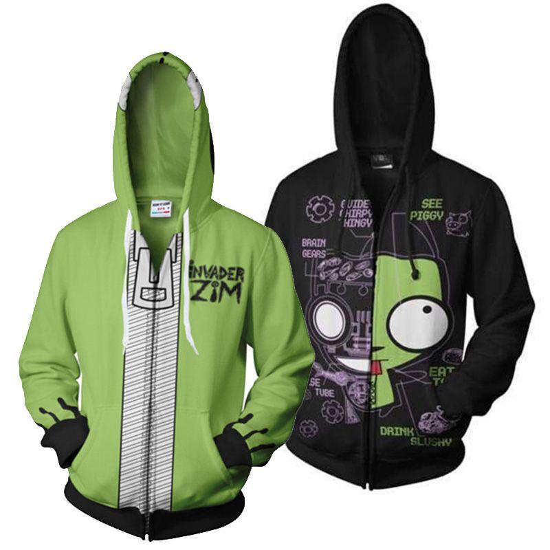 Invader Zim Costume Printed Men Zipper Hoodie Sweatshirt In Comfortable Soft Material