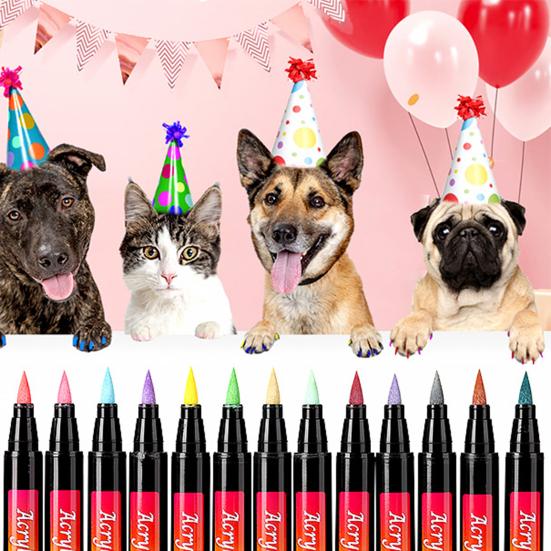 Yousheng 12 Colors Pet Nail Art Pen Set Quick Dry Brush Fun Creative Pet Paw Nail Polish Pens DIY Pet Manicure Supplies for Puppy Cat Small