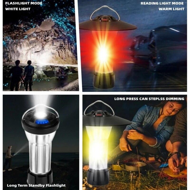 Rechargeable Camping Lamp 3 Light Sources 4 Gears Flashlight Ip45 Waterproof Tripod Magnetic Base Emergency