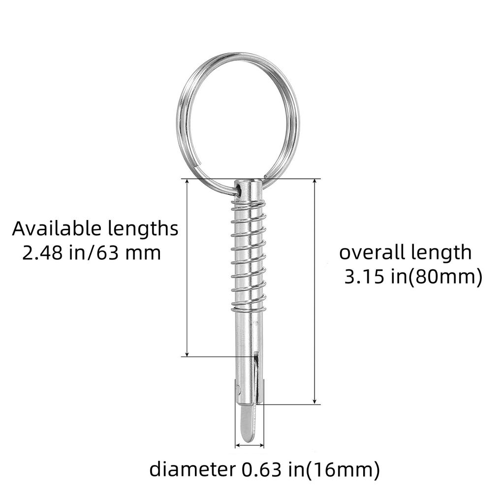 316 Edelstahl Schnellverschlussbolzen Bimini Top Bolzen Nutzbare Länge 2,48 ", Gesamtlänge 3,15 ", Durchmesser 0,63 ", Marinebeschläge