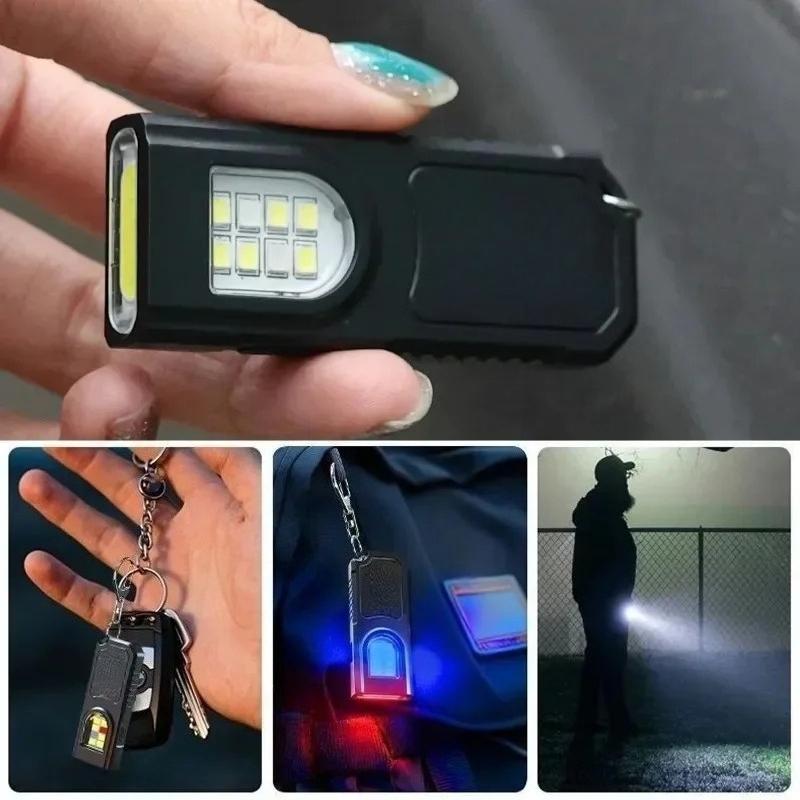 Multifunktionale LED-Taschenlampe Schlüsselanhänger Wiederaufladbare Mini-Taschenlampe mit COB-Arbeitslicht Schlüsselanhänger-Taschenlampe Camping Wandern Taschenlampe