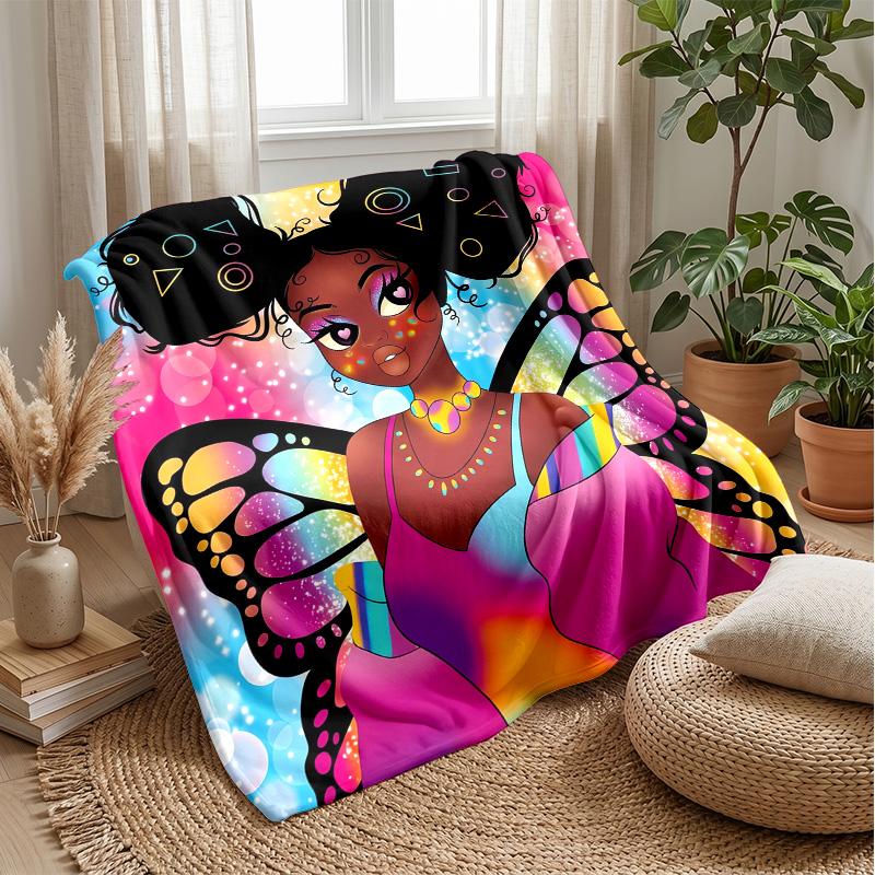 Rainbow Butterflies and Flowers Theme Blanket Lightweight Warm Flannel Blanket Decorative Throw Blanket for Home Decoration
