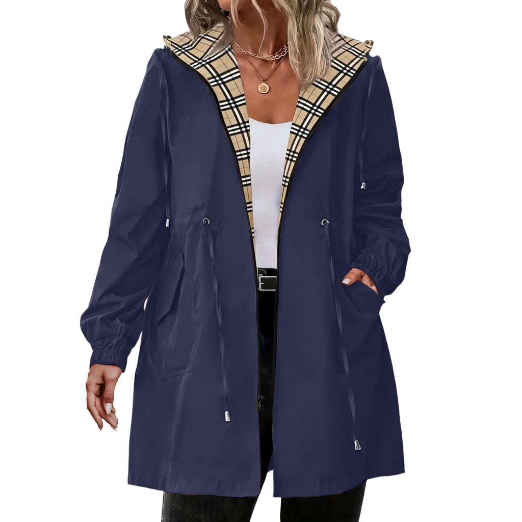 Womens Raincoats With Hood Lightweight Outdoor Hooded Windbreaker Trench Coat Jacket Plus Size