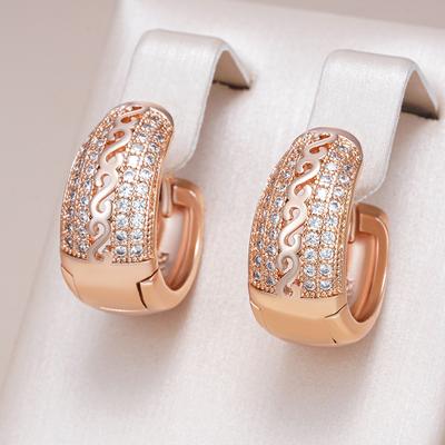 Boucles d'oreilles créoles couleur or rose pour femmes, motif ethnique ajouré, accessoires en zircon naturel, bijoux fins quotidiens, cadeaux