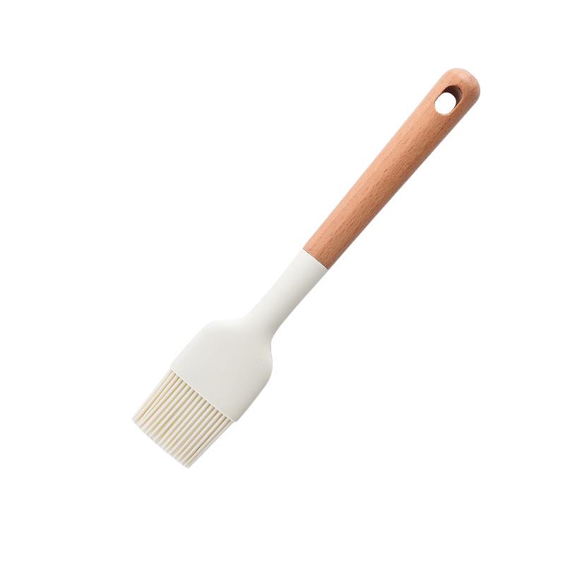 Heat-Resistant Silicone Kitchenware Set: Spatula, Soup Ladle, Slotted Spoon, Rice Spoon, Frying Pan Scraper, Oil Brush, and Flour Grabber.