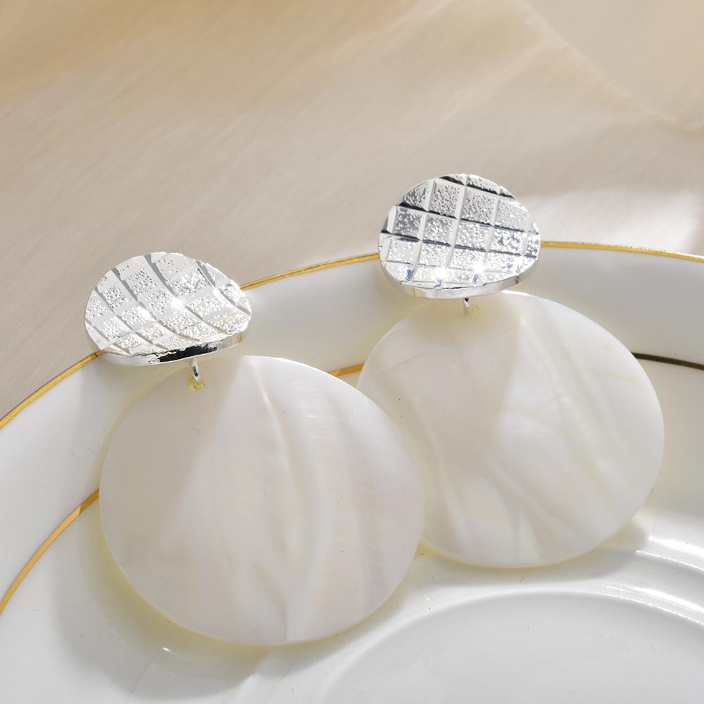 Large Statement Shell Earrings, Geometric Round Ocean Style Drop Hoop Earrings