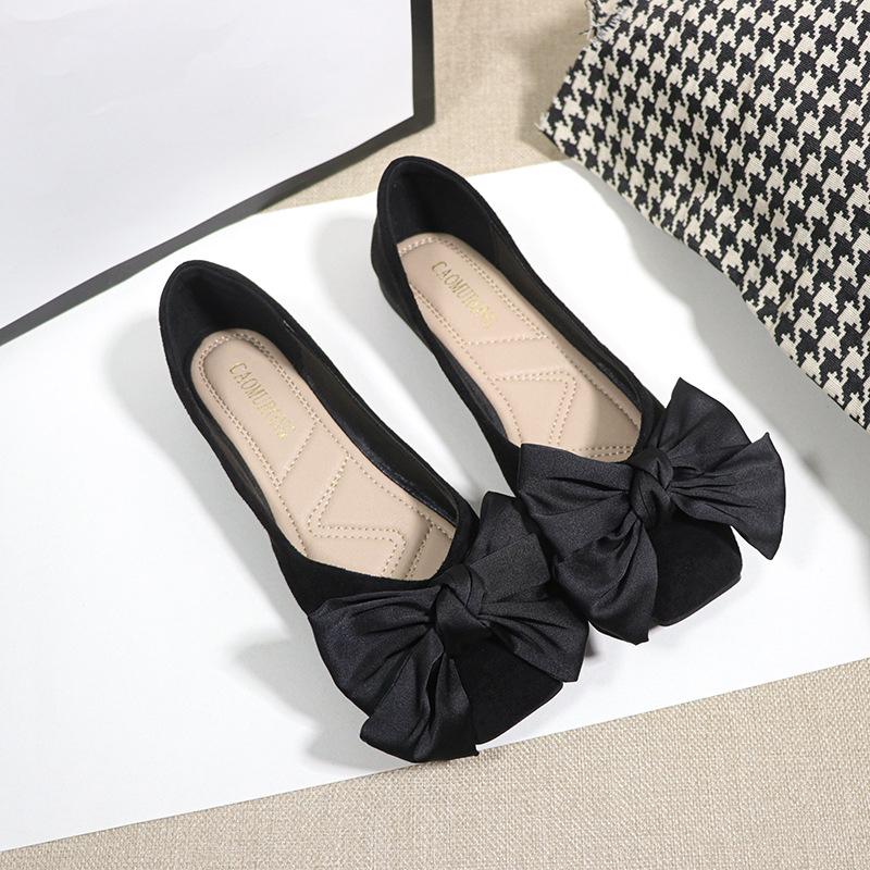 Fashion 2025 Big Silk Bowknot Flat Shoes Woman Suede Leather Slip On Loafers Spring Summer Shallow Mouth Bow Moccasins Big Size 43