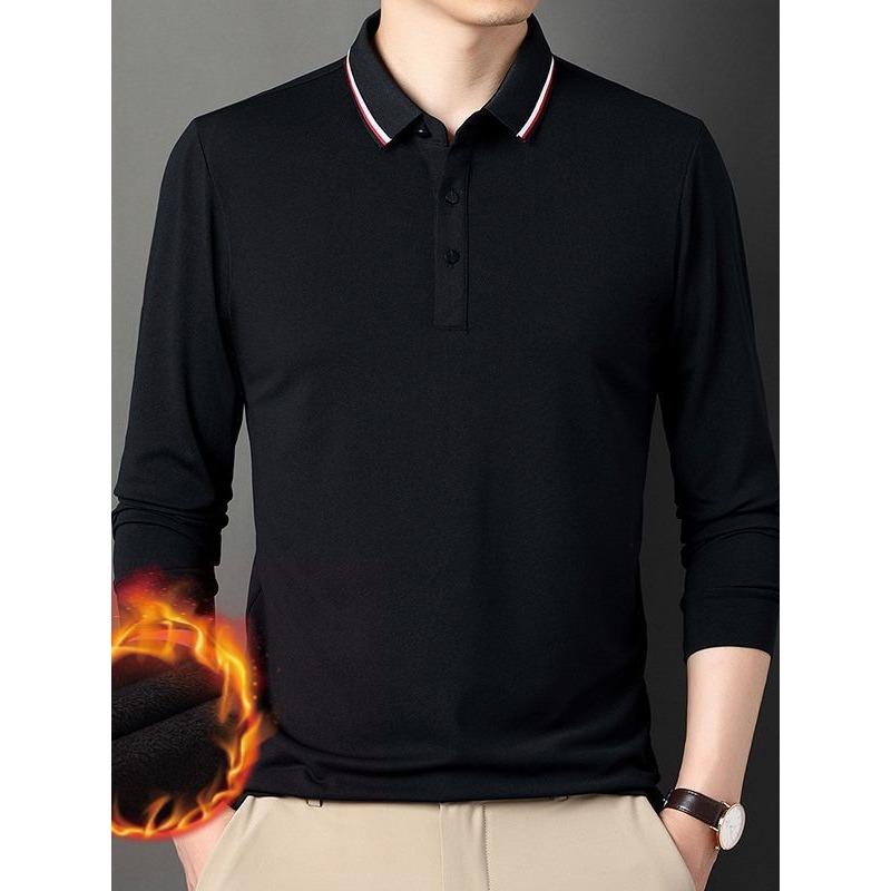 New Men's Polo Shirt Plus Velvet Thickening Long-sleeved T-shirt Men's Simple Business Youth Loose Large Size Dad Wear