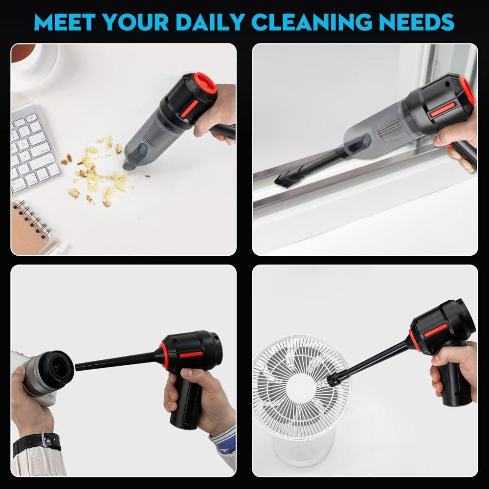 Air Duster & Mini Vacuum Keyboard Cleaner 3-in-1 Portable Electric Air Can Cordless Blower Computer Cleaning Kit