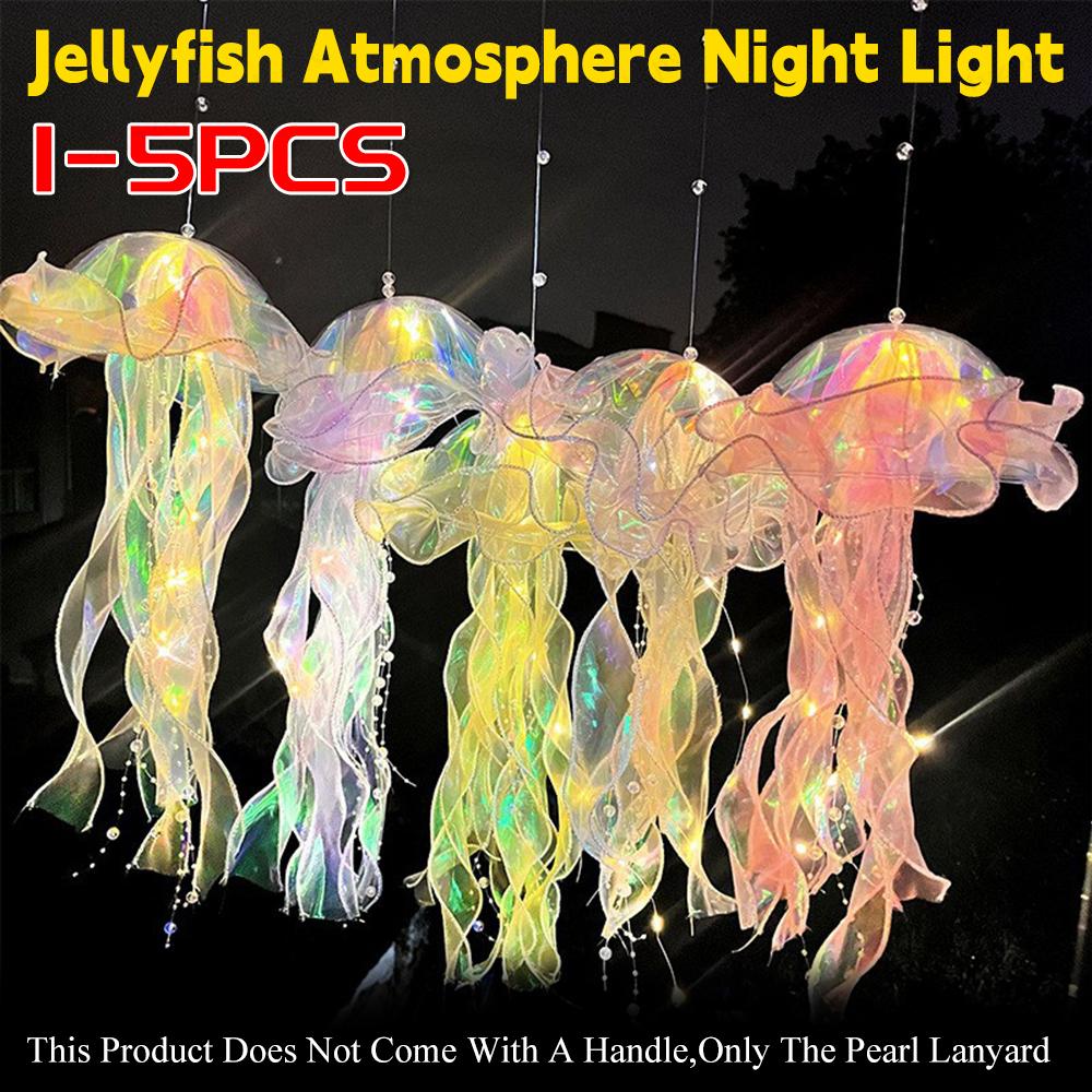 Gradient Jellyfish LED Night Light Handmade Pendant Lamp Colorful Hanging Light for Indoor Outdoor Garden Festival Decoration