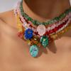 Colorful Titanium Steel Necklace Bohemian Green Jewelry Vintage Beach Necklace  Women