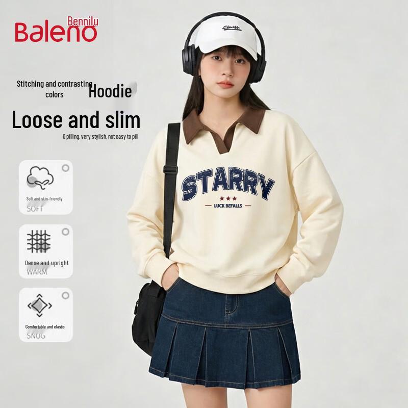Baleno Women s Contrast Polo Collar Letter Print Sweatshirt S
