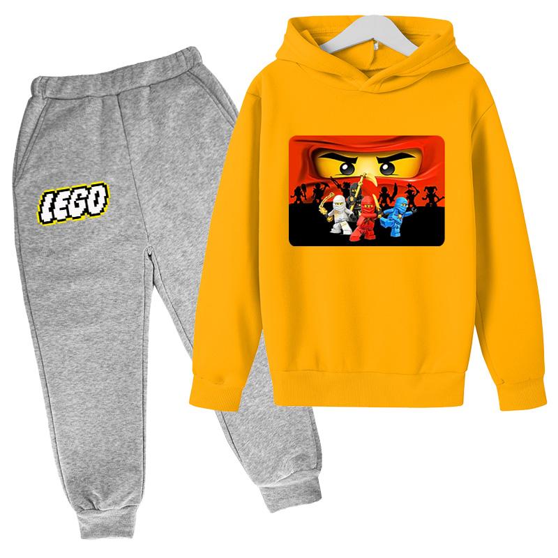 2025 MINISO Winter popular games  4-14 year old children's set Creative printed outdoor sports warm hoodie + sweatpants two-piece brother