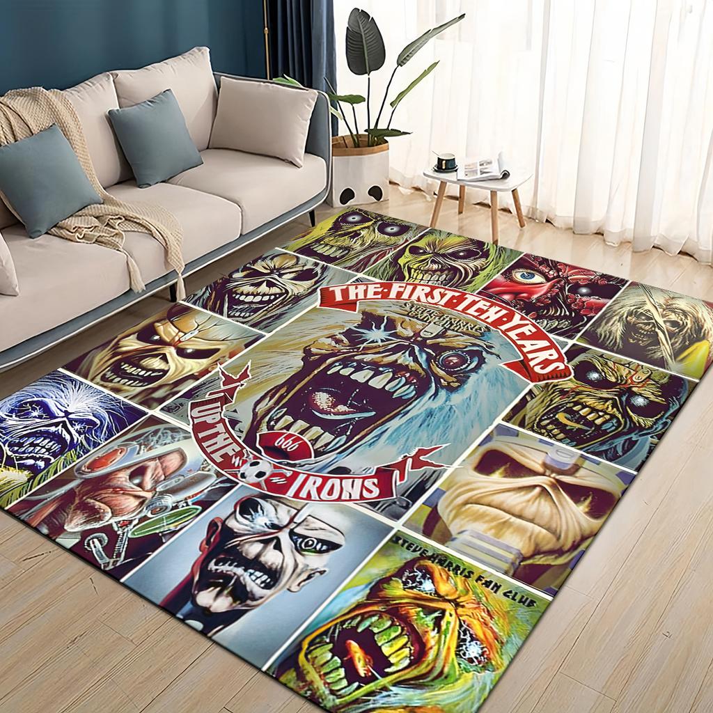 3D I-RON M-Maidens Meital Band Carpet Rug for Living Room Bedroom Home Sofa Decoration,Kids Play Non-slip Floor Mat