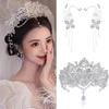 Crystals Bridal Headband with Forehead Chain Adjustable Wedding Crown/Ear Hangers Jewelry for Photography and Ceremony