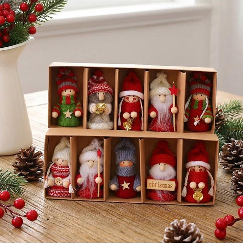Santa Claus Costume Set 5pcs Plush Christmas Ornament Hanging Decoration Handmade Doll Gift Holiday Tree